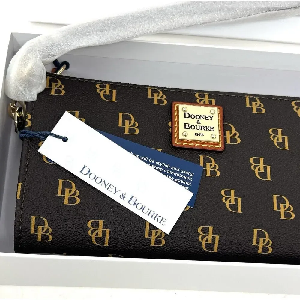 Dooney & Bourke Gretta Folded Zip Wristlet Wallet Purse Brown Tmoro Logo NWT